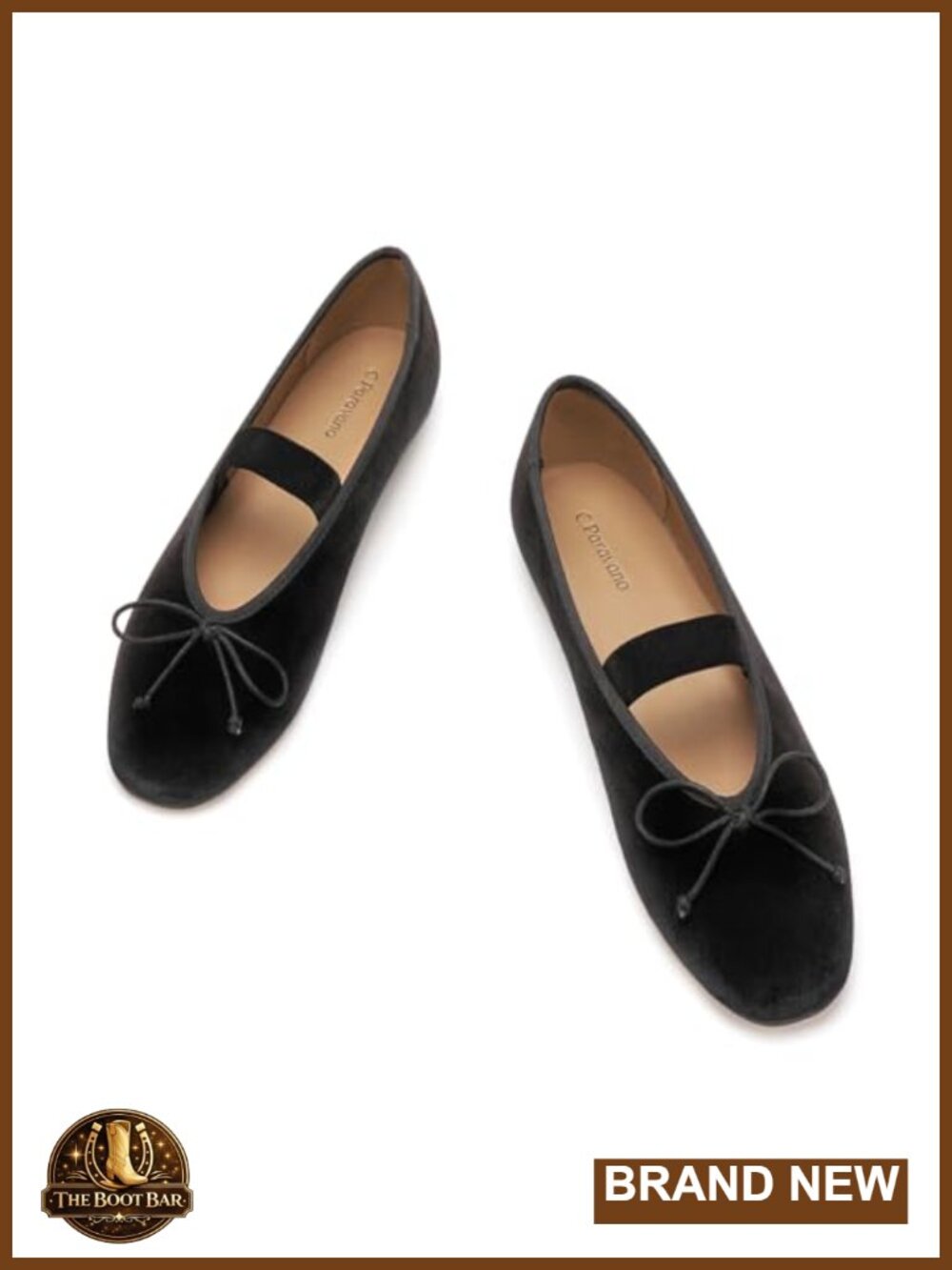 C.Paravano Mary Jane Ballet Flats Velvet Round Toe Elastic Slip On